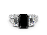 White gold Three-Stone Fancy Black Emerald Cut Diamond Braided Band Ring with Four-Prong Setting_78