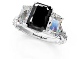 White gold Three-Stone Fancy Black Emerald Cut Diamond Braided Band Ring with Four-Prong Setting_79