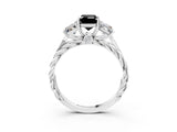 White gold Three-Stone Fancy Black Emerald Cut Diamond Braided Band Ring with Four-Prong Setting_82