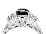 White gold Three-Stone Fancy Black Emerald Cut Diamond Braided Band Ring with Four-Prong Setting_82