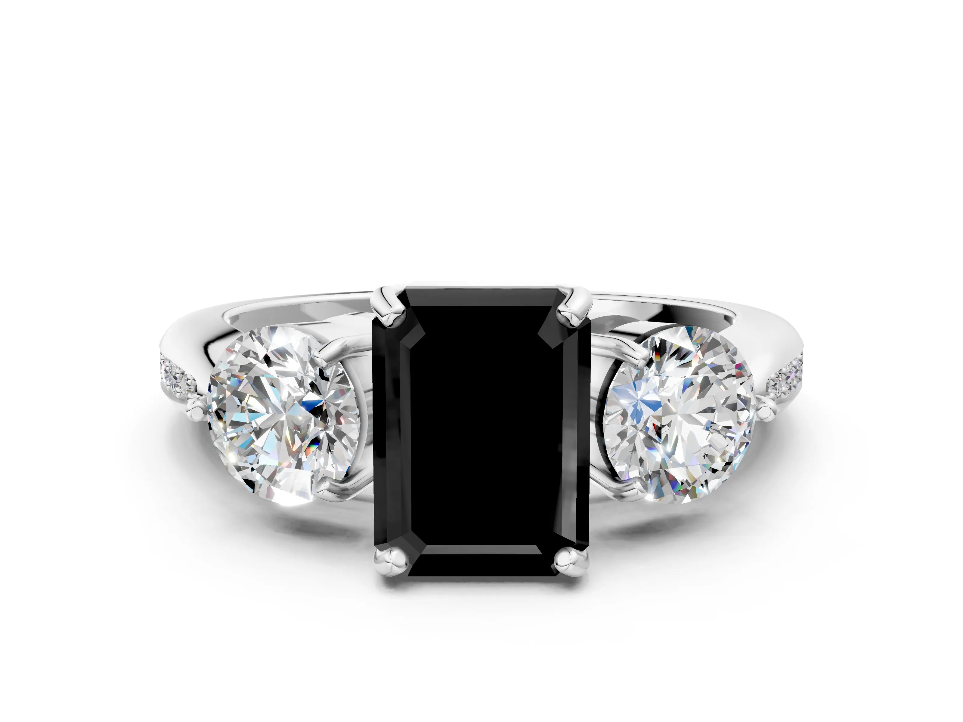 White gold Three-Stone Fancy Black Emerald Cut Diamond Channel Set Engagement Ring with Prong Setting_12