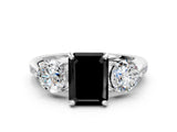White gold Three-Stone Fancy Black Emerald Cut Diamond Channel Set Engagement Ring with Prong Setting_12
