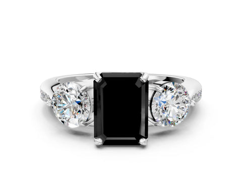 White gold Three-Stone Fancy Black Emerald Cut Diamond Channel Set Engagement Ring with Prong Setting_12