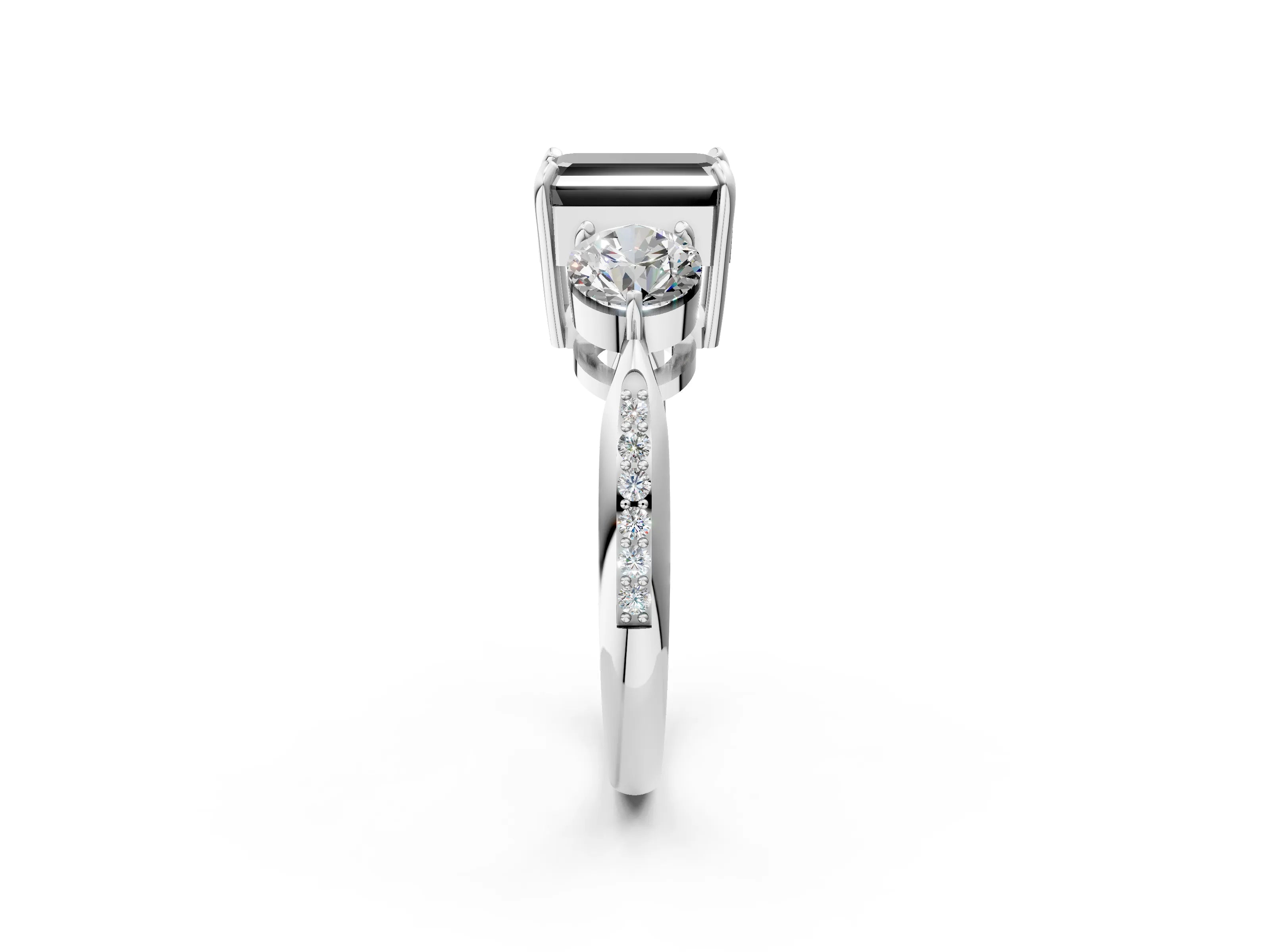 White gold Three-Stone Fancy Black Emerald Cut Diamond Channel Set Engagement Ring with Prong Setting_14