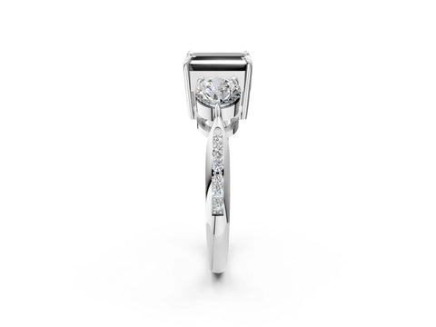 White gold Three-Stone Fancy Black Emerald Cut Diamond Channel Set Engagement Ring with Prong Setting_14