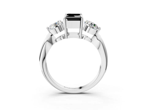 White gold Three-Stone Fancy Black Emerald Cut Diamond Channel Set Engagement Ring with Prong Setting_15