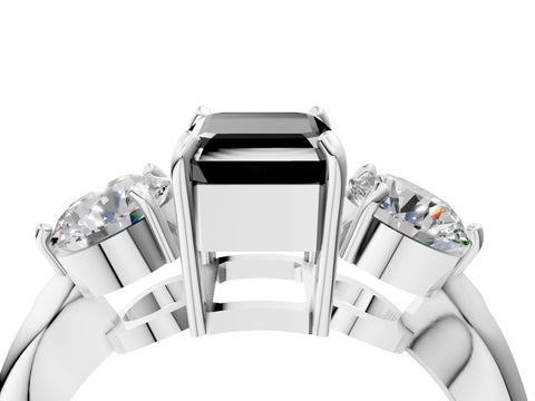 White gold Three-Stone Fancy Black Emerald Cut Diamond Channel Set Engagement Ring with Prong Setting_16
