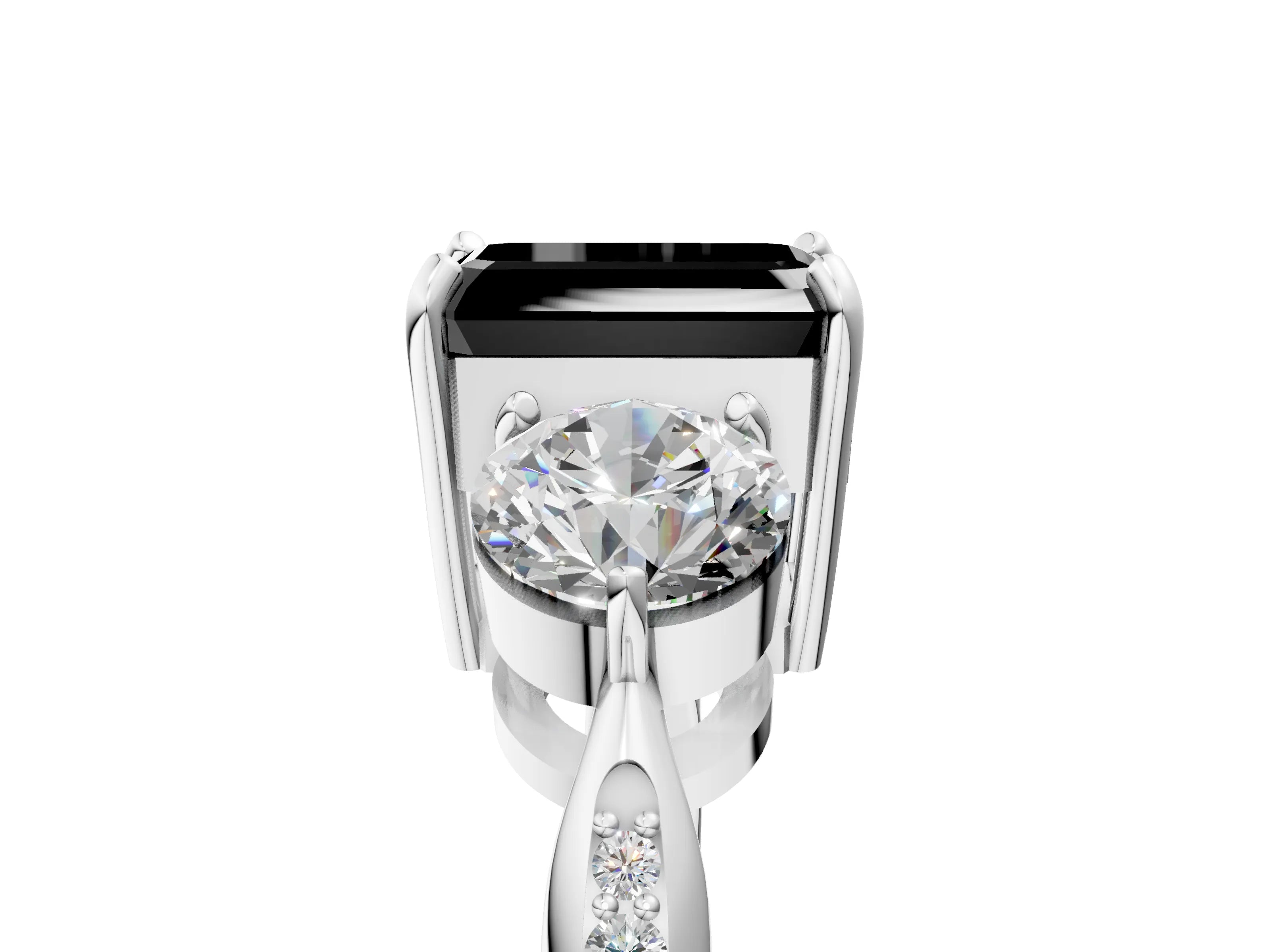 White gold Three-Stone Fancy Black Emerald Cut Diamond Channel Set Engagement Ring with Prong Setting_17
