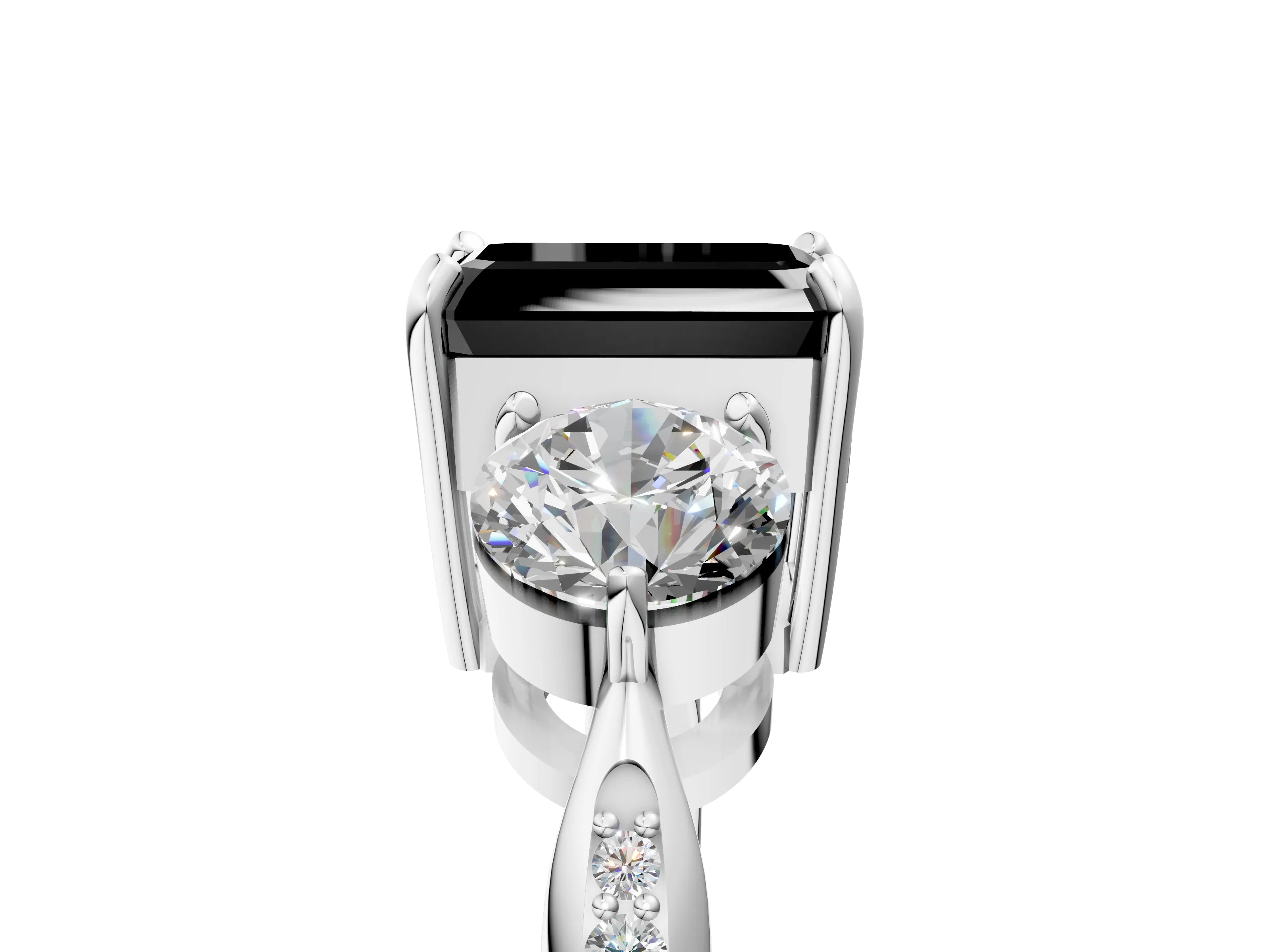 White gold Three-Stone Fancy Black Emerald Cut Diamond Channel Set Engagement Ring with Prong Setting_17