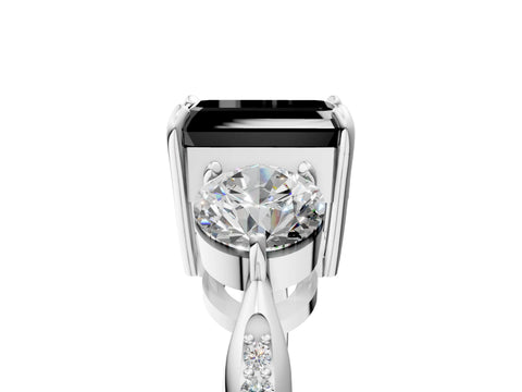 White gold Three-Stone Fancy Black Emerald Cut Diamond Channel Set Engagement Ring with Prong Setting_17