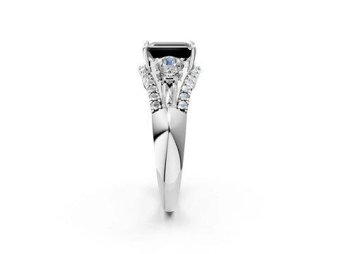 White gold Three-Stone Fancy Black Emerald Cut Diamond Engagement Ring with Pave Band and Prong Setting_17