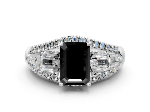 White gold Three-Stone Fancy Black Emerald Cut Diamond Engagement Ring with Pave Band and Prong Setting_18