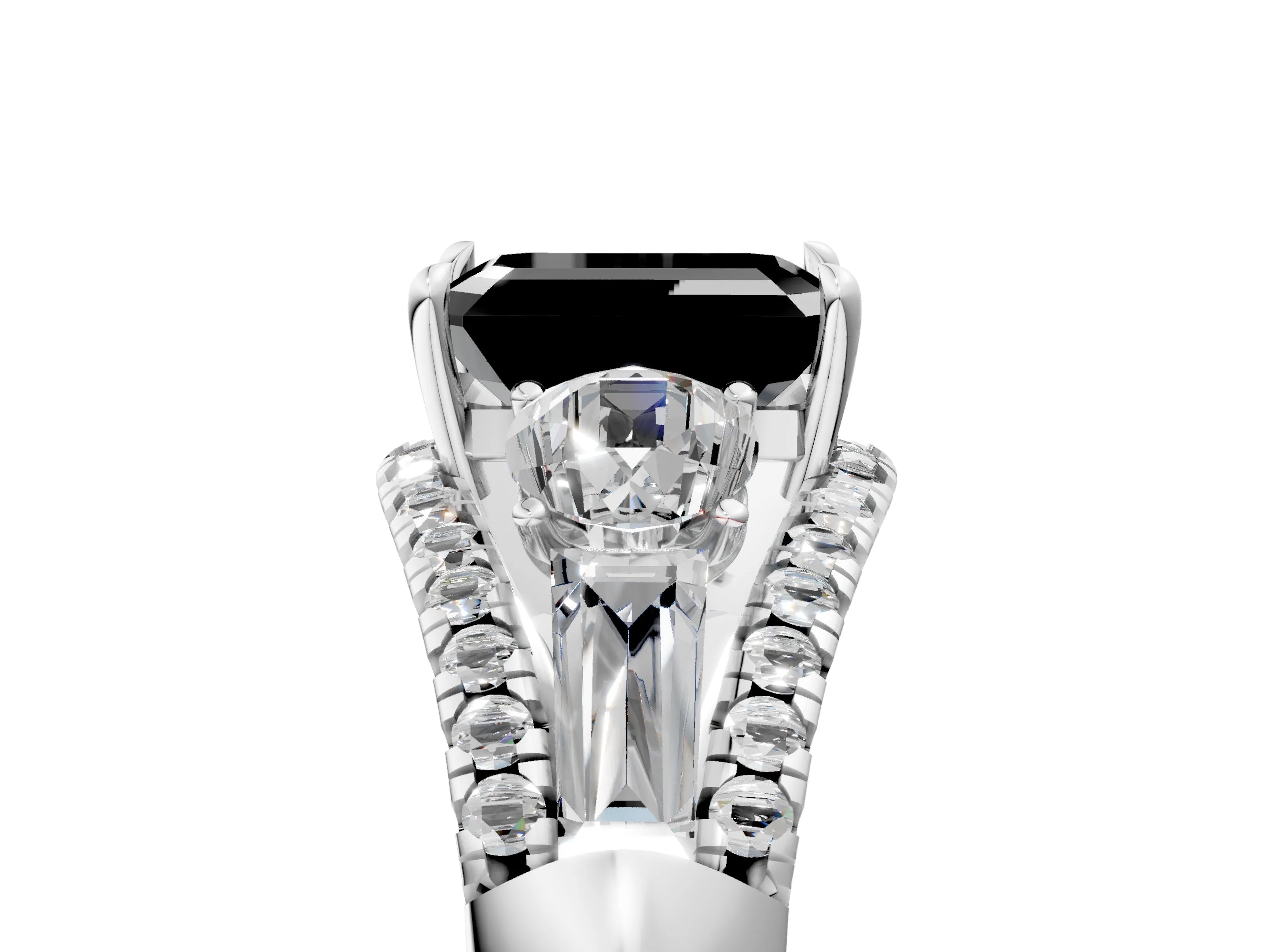 White gold Three-Stone Fancy Black Emerald Cut Diamond Engagement Ring with Pave Band and Prong Setting_23