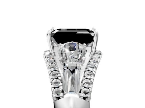 White gold Three-Stone Fancy Black Emerald Cut Diamond Engagement Ring with Pave Band and Prong Setting_23