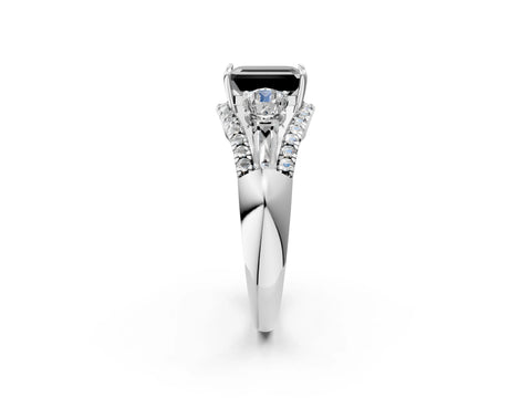 White gold Three-Stone Fancy Black Emerald Cut Diamond Engagement Ring with Pave Band and Prong Setting_26