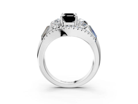 White gold Three-Stone Fancy Black Emerald Cut Diamond Engagement Ring with Pave Band and Prong Setting_27