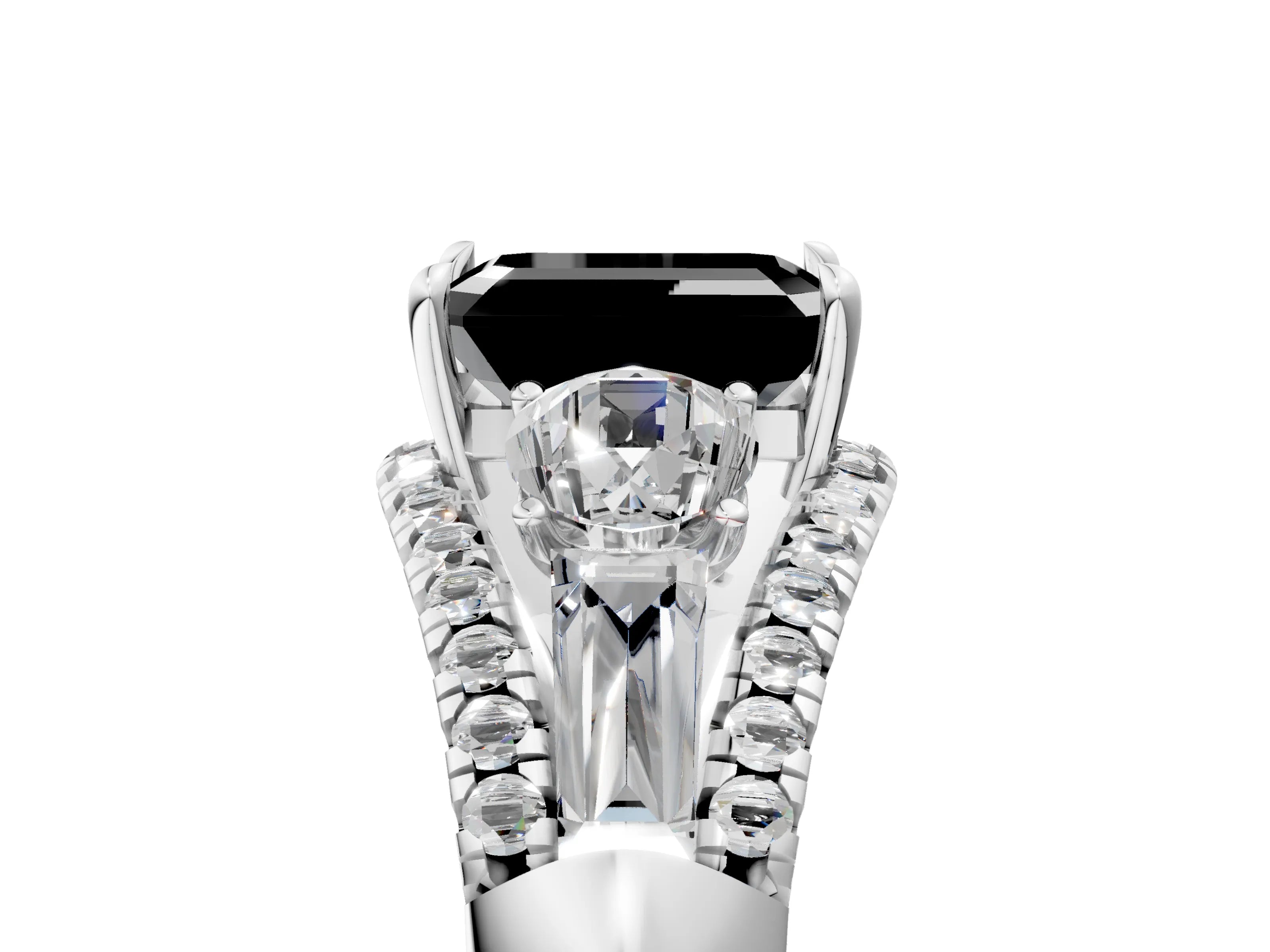 White gold Three-Stone Fancy Black Emerald Cut Diamond Engagement Ring with Pave Band and Prong Setting_29