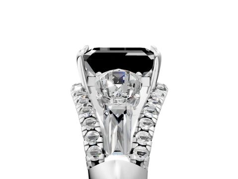 White gold Three-Stone Fancy Black Emerald Cut Diamond Engagement Ring with Pave Band and Prong Setting_29