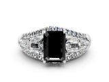 White gold Three-Stone Fancy Black Emerald Cut Diamond Engagement Ring with Pave Band and Prong Setting_30