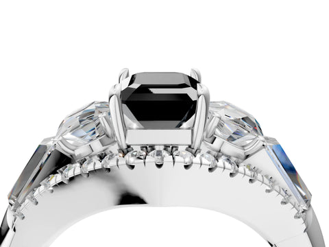 White gold Three-Stone Fancy Black Emerald Cut Diamond Engagement Ring with Pave Band and Prong Setting_34