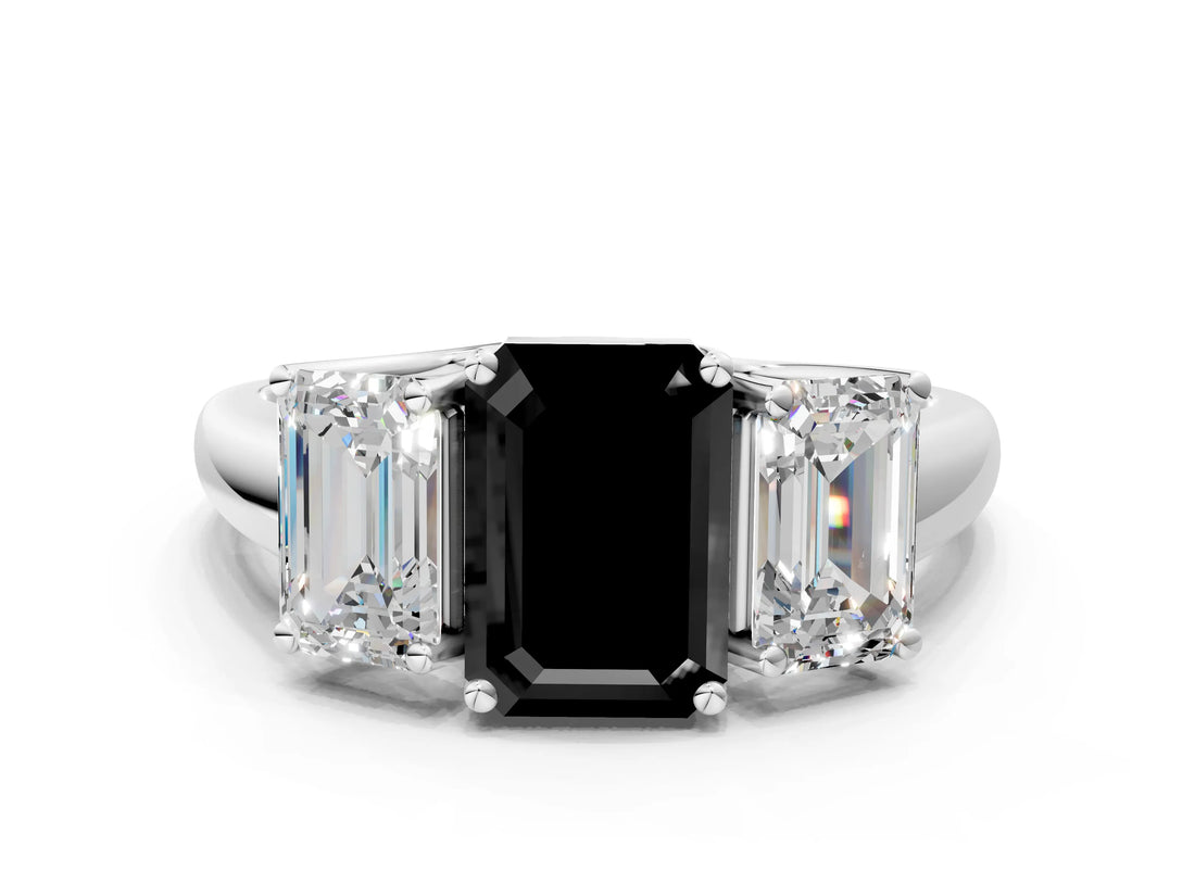 White gold Three-Stone Fancy Black Emerald Cut Diamond Engagement Ring with Prong Setting_15