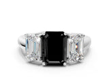 White gold Three-Stone Fancy Black Emerald Cut Diamond Engagement Ring with Prong Setting_15