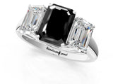 White gold Three-Stone Fancy Black Emerald Cut Diamond Engagement Ring with Prong Setting_16