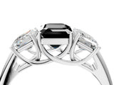 White gold Three-Stone Fancy Black Emerald Cut Diamond Engagement Ring with Prong Setting_19