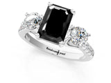 White gold Three-Stone Fancy Black Emerald Cut Diamond Pavé Band with Four-Prong Setting_1