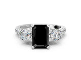White gold Three-Stone Fancy Black Emerald Cut Diamond Pavé Band with Four-Prong Setting