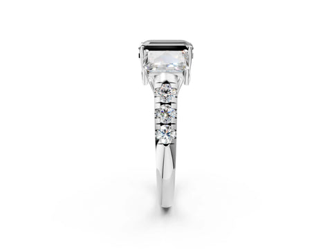 White gold Three-Stone Fancy Black Emerald Cut Diamond Pavé Band with Prong Setting_2