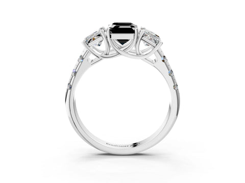 White gold Three-Stone Fancy Black Emerald Cut Diamond Pavé Band with Prong Setting_3
