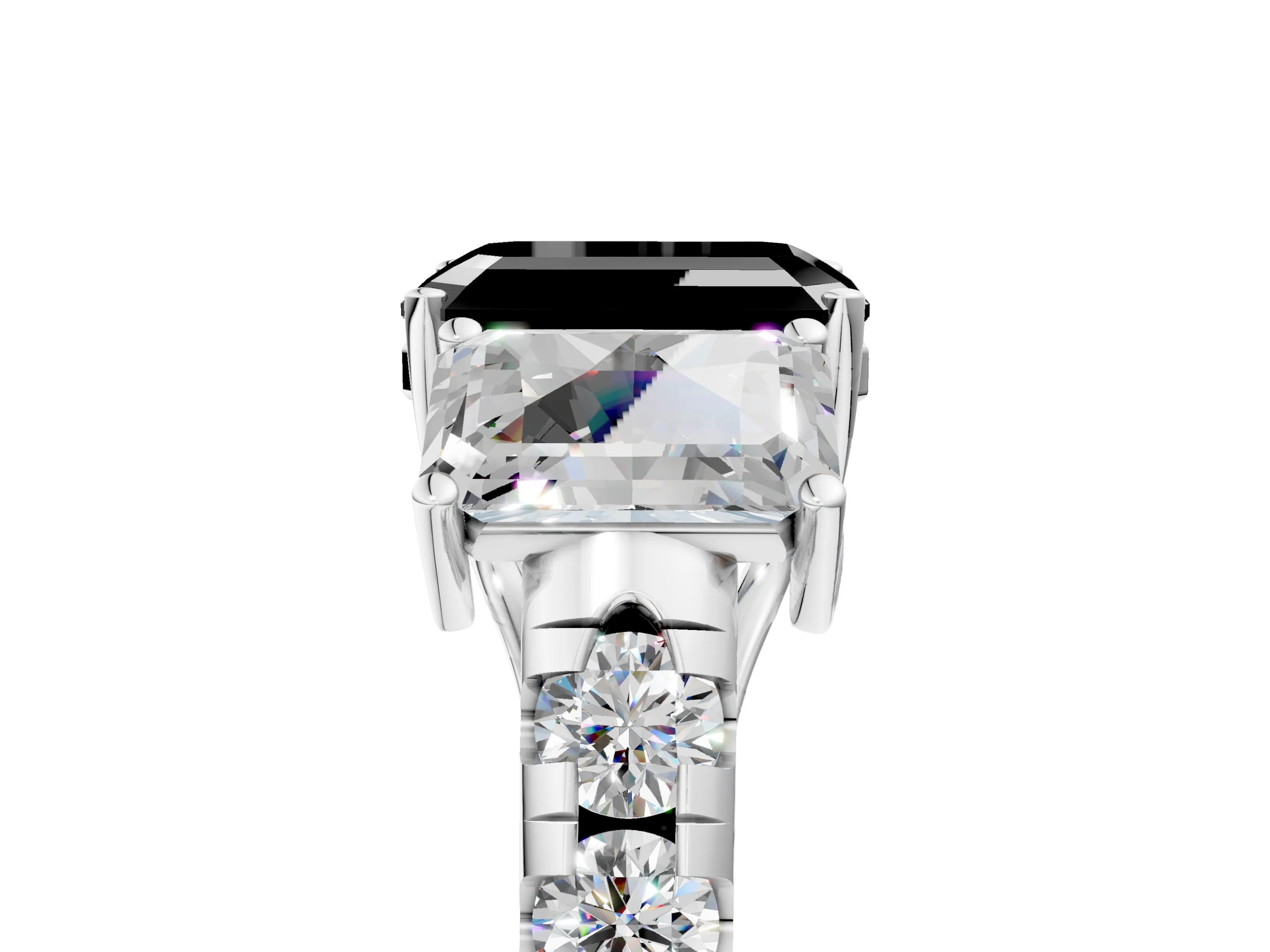 White gold Three-Stone Fancy Black Emerald Cut Diamond Pavé Band with Prong Setting_5