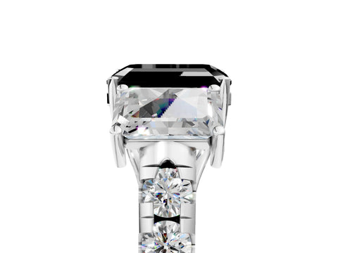 White gold Three-Stone Fancy Black Emerald Cut Diamond Pavé Band with Prong Setting_5