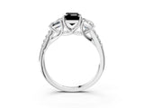 White gold Three-Stone Fancy Black Emerald Cut Diamond Ring with Pavé Band and Prong Setting_104
