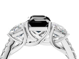 White gold Three-Stone Fancy Black Emerald Cut Diamond Ring with Pavé Band and Prong Setting_105