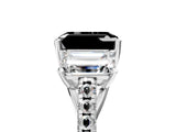 White gold Three-Stone Fancy Black Emerald Cut Diamond Ring with Pavé Band and Prong Setting_106