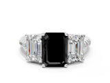 White gold Three-Stone Fancy Black Emerald Cut Diamond Ring with Pavé Band and Prong Setting_107