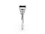 White gold Three-Stone Fancy Black Emerald Cut Diamond Ring with Pavé Band and Prong Setting_109