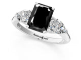 White gold Three-Stone Fancy Black Emerald Cut Diamond Ring with Pear Side Stones and Four-Prong Setting_1
