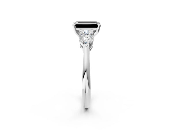 Platinum Emerald Cut Three Stone Engagement Ring Setting for Black Center with Pear Side Stones