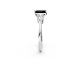 White gold Three-Stone Fancy Black Emerald Cut Diamond Ring with Pear Side Stones and Four-Prong Setting_2