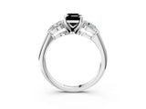 White gold Three-Stone Fancy Black Emerald Cut Diamond Ring with Pear Side Stones and Four-Prong Setting_3