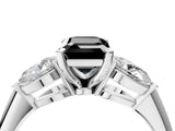 White gold Three-Stone Fancy Black Emerald Cut Diamond Ring with Pear Side Stones and Four-Prong Setting_4