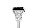 White gold Three-Stone Fancy Black Emerald Cut Diamond Ring with Pear Side Stones and Four-Prong Setting_5