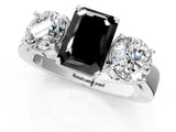White gold Three-Stone Fancy Black Emerald Cut Diamond Ring with Round Side Stones, Classic Band, and Four-Prong Setting_1