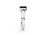 White gold Three-Stone Fancy Black Emerald Cut Diamond Ring with Round Side Stones, Classic Band, and Four-Prong Setting_2
