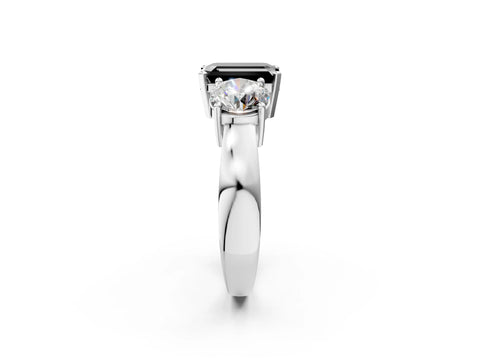 White gold Three-Stone Fancy Black Emerald Cut Diamond Ring with Round Side Stones, Classic Band, and Four-Prong Setting_2