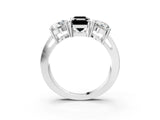 White gold Three-Stone Fancy Black Emerald Cut Diamond Ring with Round Side Stones, Classic Band, and Four-Prong Setting_3