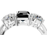 White gold Three-Stone Fancy Black Emerald Cut Diamond Ring with Round Side Stones, Classic Band, and Four-Prong Setting_4